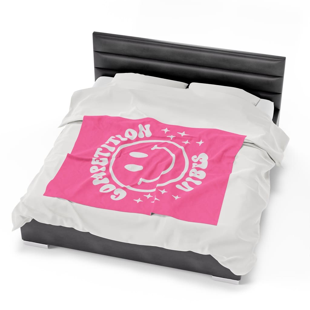 Pink Smiley Competition Vibes Velveteen Plush Blanket